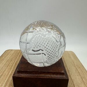 Vintage  Waterford Crystal Sphere World Globe Paperweight With Wood Base